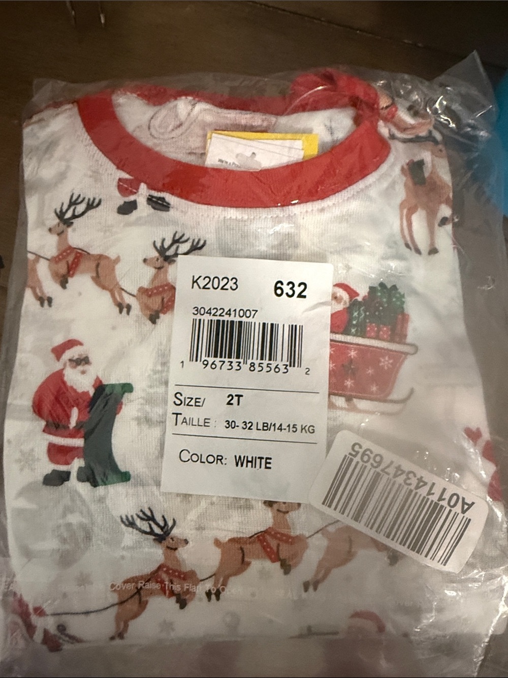 Toddler Holiday Reindeer & Santa Pajama Set - White with Red Trim